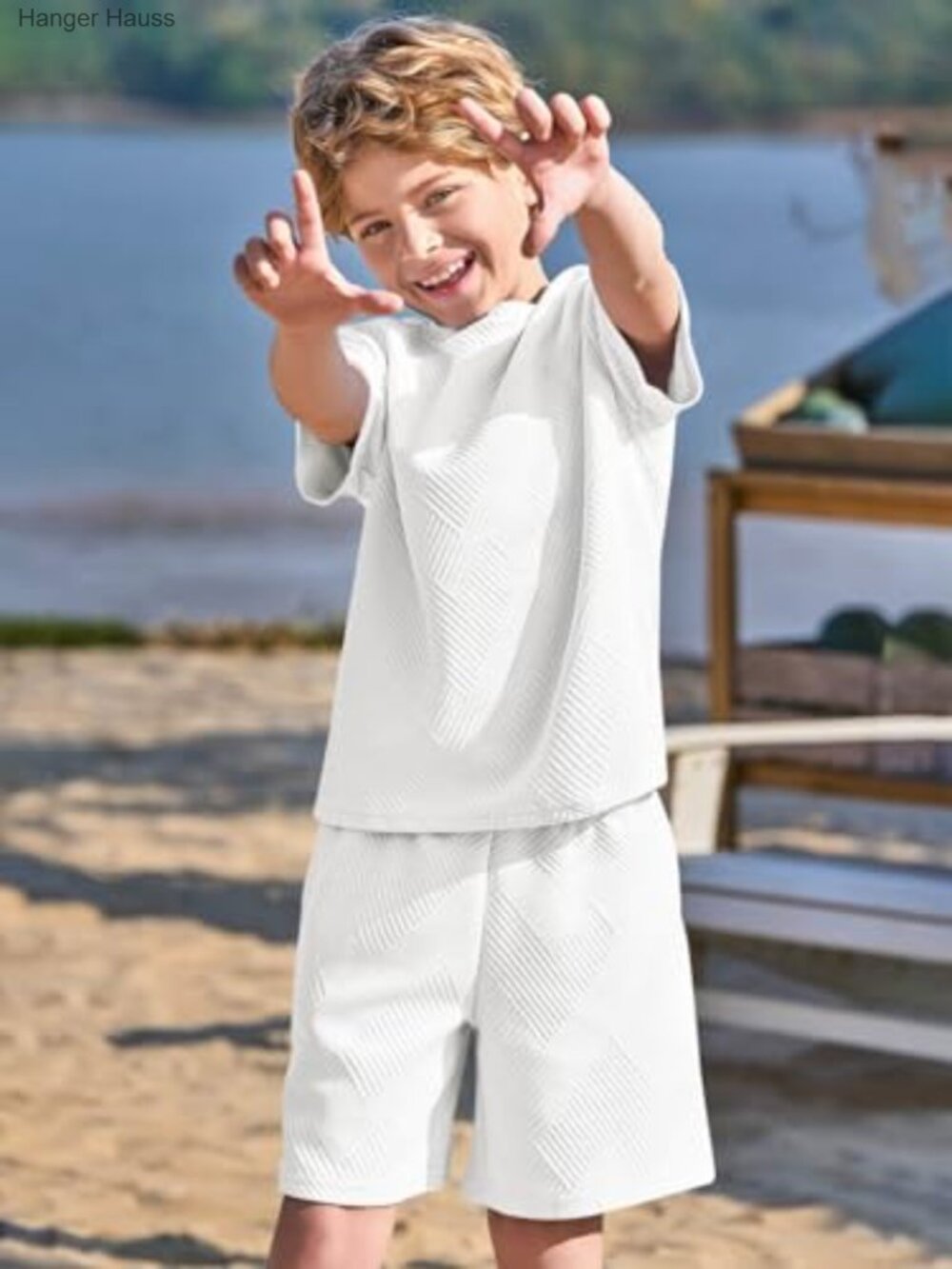 Boys 2 Piece Summer Outfits Short Sleeve Tshirts Elastic Waist Shorts Casual - Picture 3 of 7
